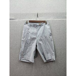 Lands End Womens High Rise Blue & White Striped Cotton Blend Shorts Size 8